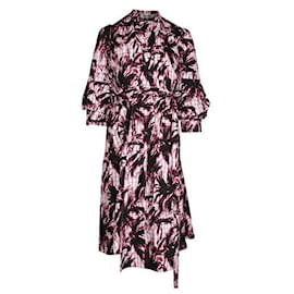 Diane Von Furstenberg-Black and Pink Print Wrap around Dress-Pink