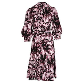 Diane Von Furstenberg-Black and Pink Print Wrap around Dress-Pink
