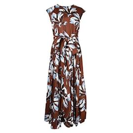 Autre Marque-Brown & Blue Floral Pleated Maxi Dress-Other