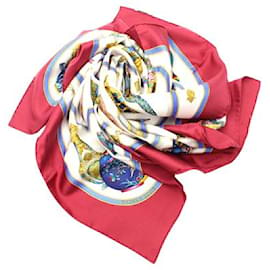 Hermès-Carré 90 Qu'importe Le Flacon Bufanda Seda Blanco Vino Rojo-Multicolor