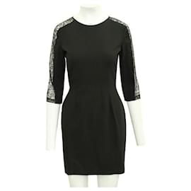 Sandro-Mini Black Dress with Lace Sleeves-Black