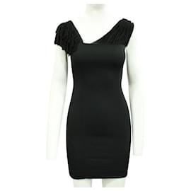 Autre Marque-Little Black Dress with Asymmetric Neckline-Black
