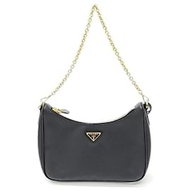 Prada-Prada Saffiano Lux Chain Hobo Bag (1BH204)-Black