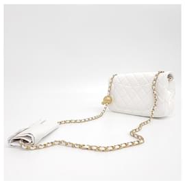 Chanel-Nuova mini borsa a tracolla Chanel in pelle di agnello classica palla dorata-Bianco