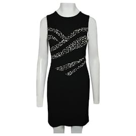 Diane Von Furstenberg-Diane Von Furstenberg Slim Fit Black Dress with Animal Print Panels-Black