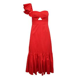 Autre Marque-DESIGNER CONTEMPORÂNEO Vestido de noite de manga única em cor vermelha vibrante-Vermelho