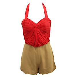 Autre Marque-VATANIKA Red and Brown Romper with Pleated Front-Red