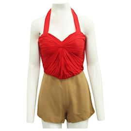 Autre Marque-VATANIKA Red and Brown Romper with Pleated Front-Red
