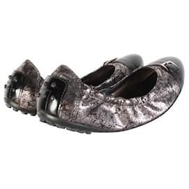 Tod's-TOD'S Scaled Silver Elastic Ballerinas-Silvery