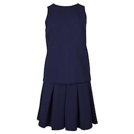 Diane Von Furstenberg-DIANE VON FURSTENBERG Navy Blue Sleeveless Top & Mini Skirt Set-Navy blue