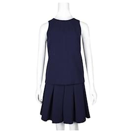 Diane Von Furstenberg-DIANE VON FURSTENBERG Navy Blue Sleeveless Top & Mini Skirt Set-Navy blue