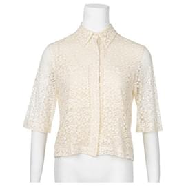 Stella Mc Cartney-STELLA MCCARTNEY Cropped Lace Short Sleeve Shirt-White