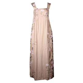Autre Marque-CONTEMPORARY DESIGNER Anthropologie Light Brown & Pink Flower Pattern Maxi Dress-Brown