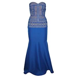 Autre Marque-CONTEMPORARY DESIGNER Strapless Blue Embroidered Dress-Blue