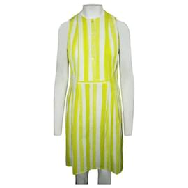 Autre Marque-CONTEMPORARY DESIGNER Striped Neon Yellow Dress with Buttons-Yellow