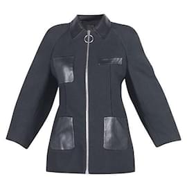 Alexander Wang-ALEXANDER WANG Black Textured Twill and Leather Jacket-Black