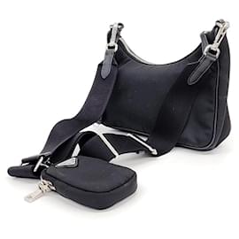 Prada-Prada  Re-Nylon Tessuto Chain Strap Hobo Bag-Black