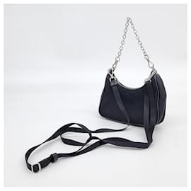 Prada-Prada Mini Tessuto Mini sac à bandoulière en chaîne-Noir