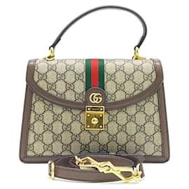 Gucci-Gucci  Ophidia Top Handle Bag (651055)-Brown,Beige,Other