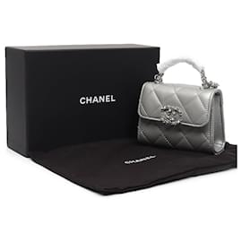 Chanel-Mini bolso bandolera Chanel de piel de cordero con asa superior AP3236-Gris