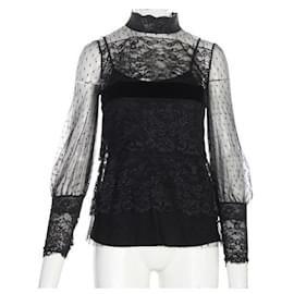 Red Valentino-Red Valentino Blusa in pizzo e velluto-Nero