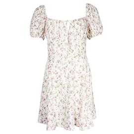 Reformation-Reformation Ivory and Pink Square Neck Floral Dress-White