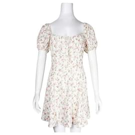Reformation-Reformation Ivory and Pink Square Neck Floral Dress-White