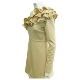 Valentino-VALENTINO One Shoulder Dress with Frills-Yellow