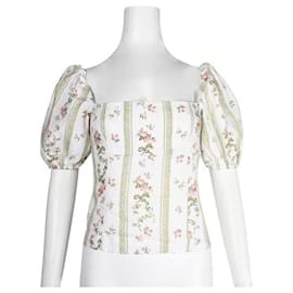 Reformation-Reformation Floral Square Neck Puff Sleeve Top-White