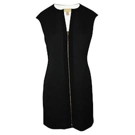Autre Marque-CONTEMPORARY DESIGNER Black Textured Mini Dress with Metallic Zipper-Black