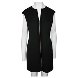 Autre Marque-CONTEMPORARY DESIGNER Black Textured Mini Dress with Metallic Zipper-Black