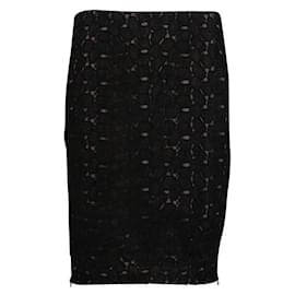 Diane Von Furstenberg-Diane Von Furstenberg Clover Pebble Lace Skirt with Leather Trim-Black