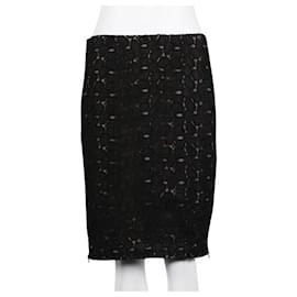 Diane Von Furstenberg-Diane Von Furstenberg Clover Pebble Lace Skirt with Leather Trim-Black
