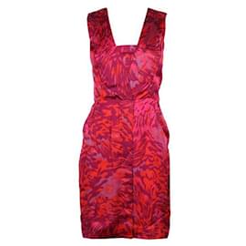 Autre Marque-DESIGNER CONTEMPORAIN Rose, Robe mi-longue mauve et rouge à motif-Multicolore
