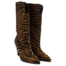 Autre Marque-Botas de cabelo de cavalo zebra marrom de designer contemporâneo com salto de cristal-Outro