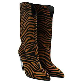 Autre Marque-Stivali in cavallino zebrato marrone di design contemporaneo con tacchi in cristallo-Altro