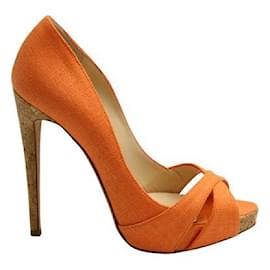 Alexandre Birman-Alexandre Birman Tissu & Cork Stilettos in Pumpkin-Orange