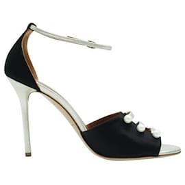 Autre Marque-Contemporary Designer Black Satin Heels with Faux Pearls-Black