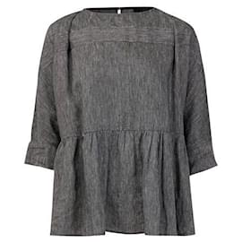 Autre Marque-Contemporary Designer Linen Blouse-Grey