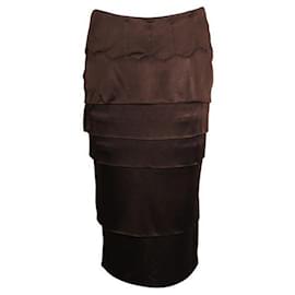 Yves Saint Laurent-Yves Saint Laurent Dark Brown Layered Skirt-Brown