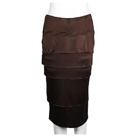 Yves Saint Laurent-Yves Saint Laurent Dark Brown Layered Skirt-Brown