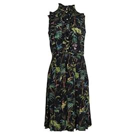 Gucci-Gucci Tropical Print Kleid mit Knöpfen aus Kunstperlen-Mehrfarben