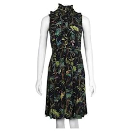 Gucci-Gucci Tropical Print Kleid mit Knöpfen aus Kunstperlen-Mehrfarben
