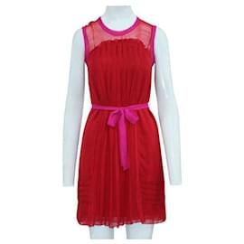 Miu Miu-Miu Miu Fuchsia and Red Pleated Dress-Red