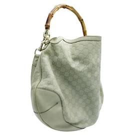 Gucci-Gucci "GG" Embossed Bamboo Top Handle Hobo Bag-Beige