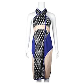 Autre Marque-Contemporary Designer Blue, Black & Cream Halter Neck Dress-Multiple colors