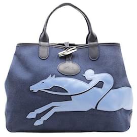 Longchamp-Bolsa de lona reversível Longchamp Roseau Fleuri-Azul