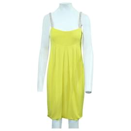 Akris-Akris Bright Yellow Dress With Crystals On Shoulder Straps-Yellow