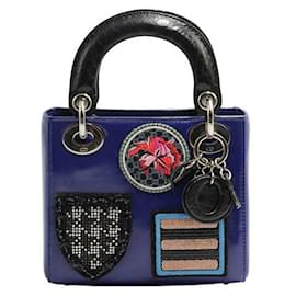 Dior-Dior Mini Lady Dior Bag - Embroidered Badges - Limited Edition Ss2014-Blue