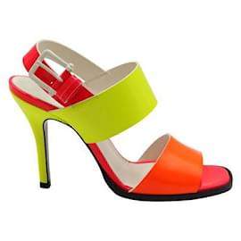 Autre Marque-Zeitgenössischer Designer Neongelb, Pink & Orange Sandaletten mit hohen Absätzen-Mehrfarben
